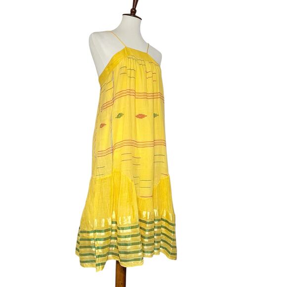 Kopal Women's Yellow Boho Striped Tiered‎ Midi Dress Size Medium - Picture 2 of 8